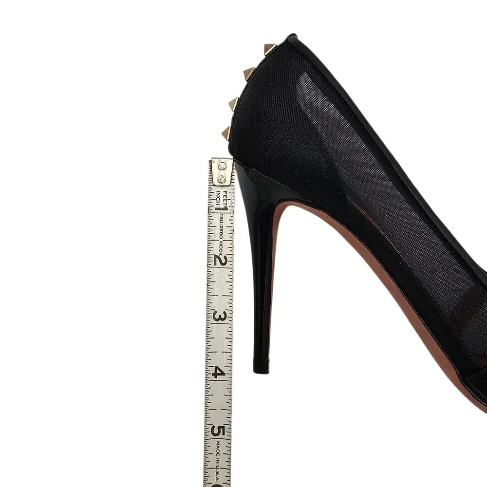 Valentino Garavani Rockstud Alcove Black Patent Leather Mesh Pump Heel Size 39 9